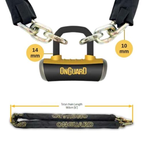 Onguard Mastiff Zincir ve 14 mm Boxxer Kilit 8019 LX 180cmX10mm